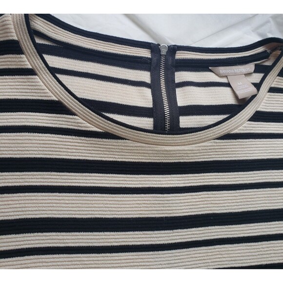 Banana Republic Top Short-Sleeved Medium Beige and Black Stripes Polyester Rayon - Picture 12 of 13
